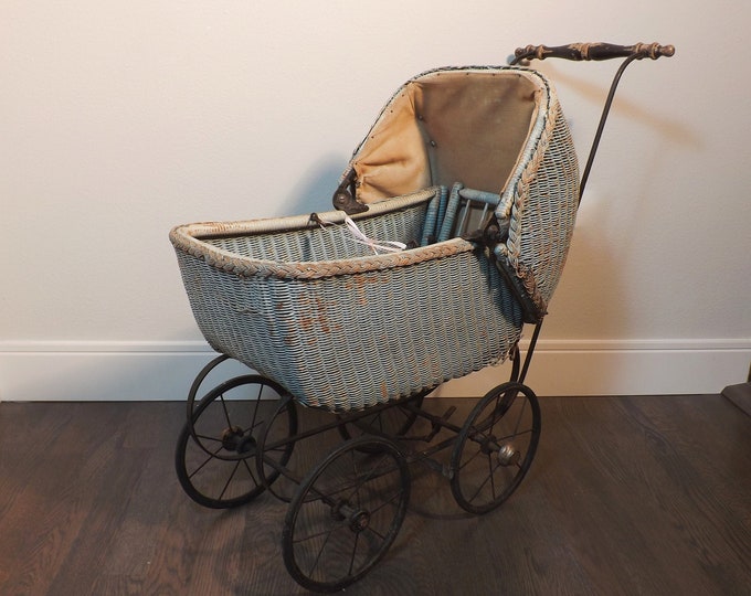 Doll Baby Buggy Wicker Wood and Metal 1920s Collectible Etsy