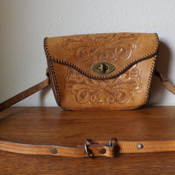 Hand Tooled Leather Purse ~ Handbag ~ Cowgirl Handbag ~ 1950s ~ Western Purse ~ Rebel Purse
