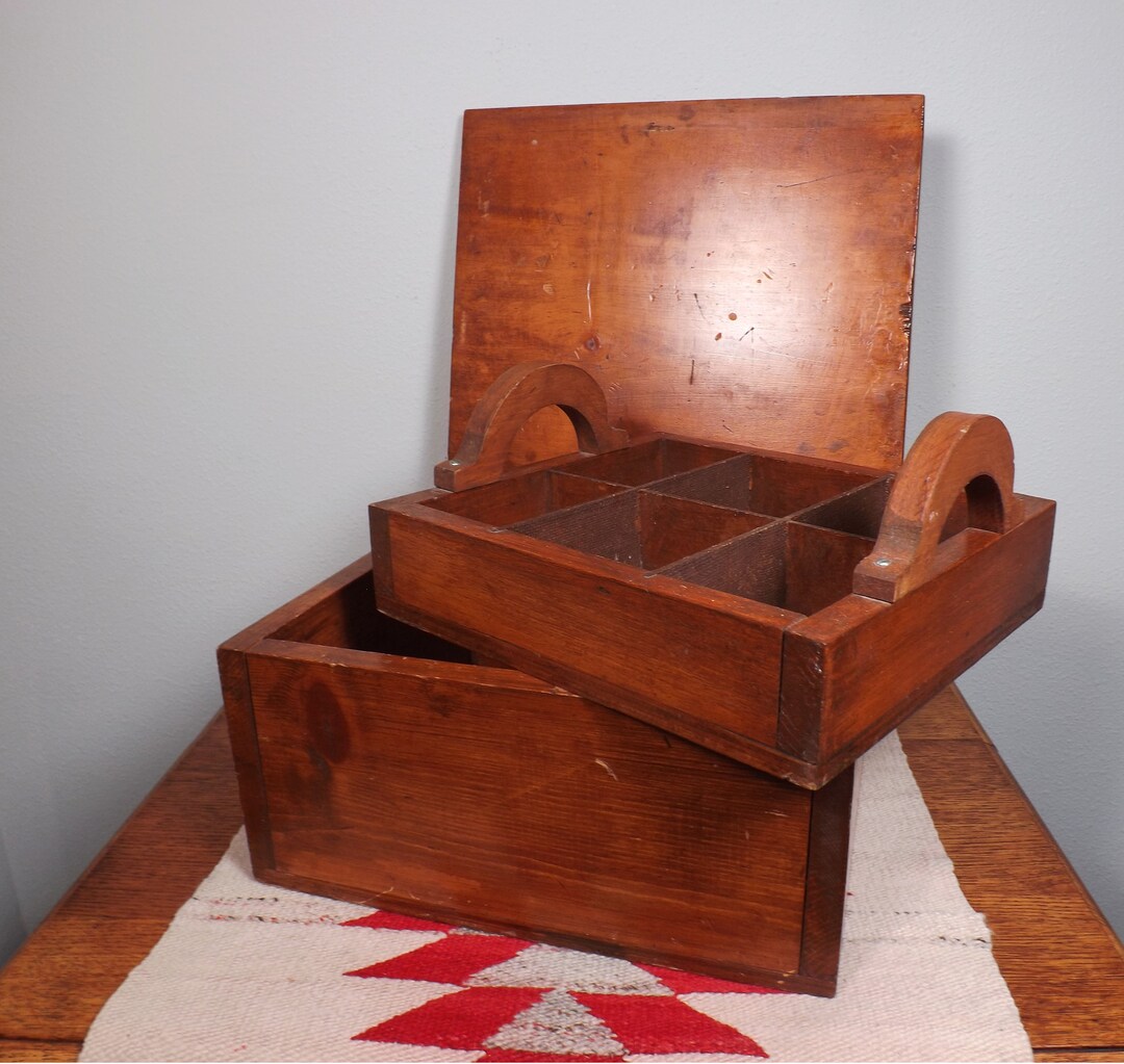 Vintage Pine Wood Box With Lift-out Tray: Rustic Storage Organizer - Etsy