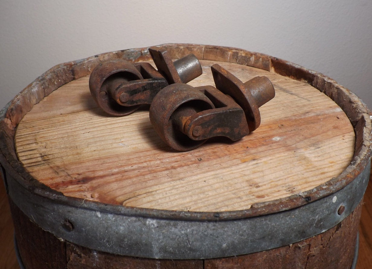 Steel Casters A Pair Large Casters Antique Industrial Etsy