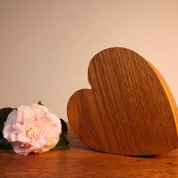 Heart Box with Hidden Hinge Lid ~ Golden Oak ~ Presentation Box ~Treasure Box ~ Secret Stash ~ Jewelry Box ~ Valentine's Day Gift