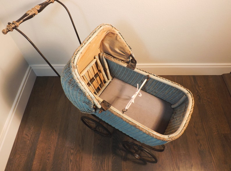 Doll Baby Buggy Wicker Wood and Metal 1920s Collectible Etsy