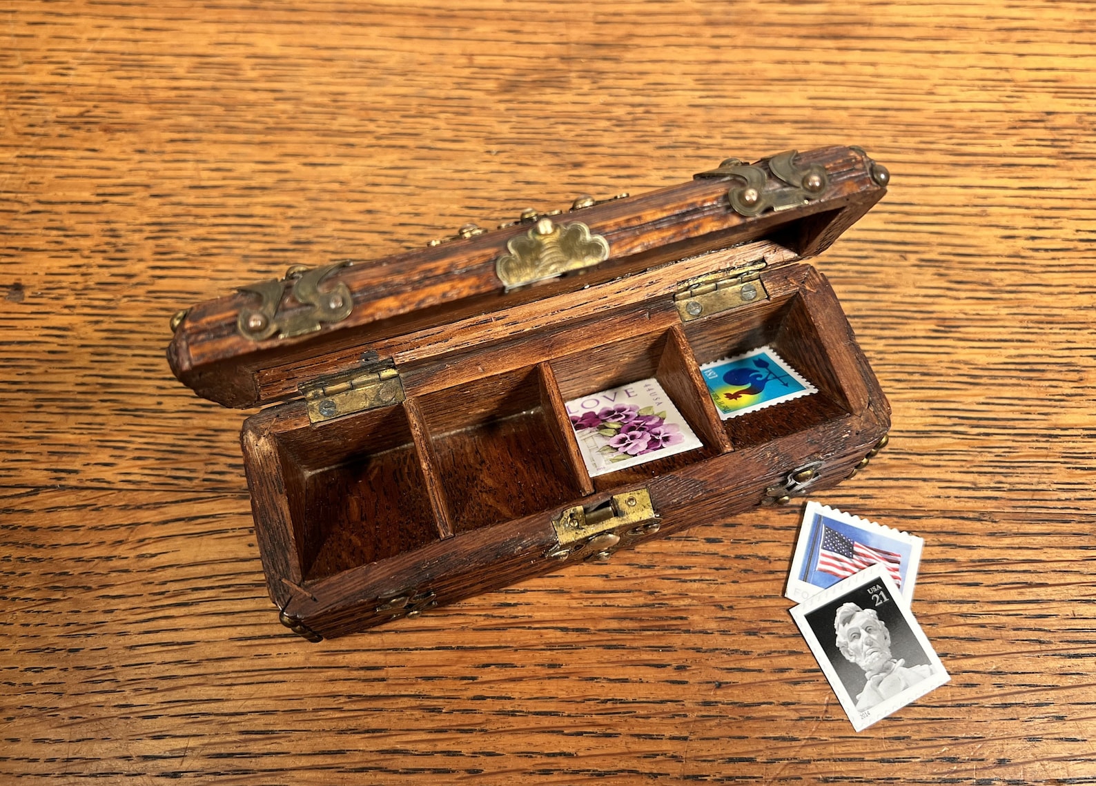 Postage Stamp Holder Stamp Trunk Oak & Brass Vintage Etsy