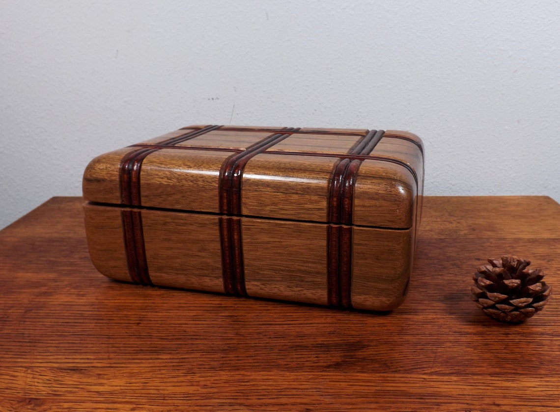 Wood Cigar Box With Hinged Lid Solid Lumber With Woven Wood - Etsy