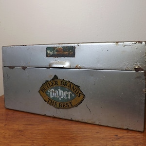 Steel Box with Hinged Lid ~ Silver Chipped Paint ~ Vintage Storage ~ Industrial Storage ~ West Coast Paper Co. ~ Rustic Stash Box