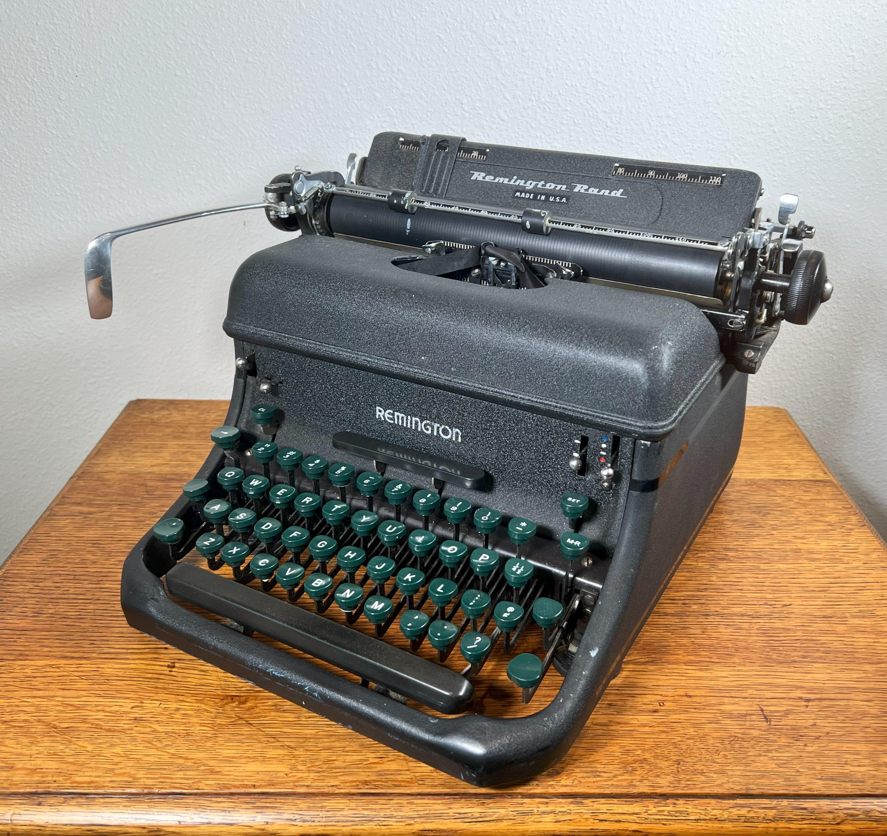 Remington Rand Typewriter Model 17: 1945 Black Wrinkle Paint, Art Deco