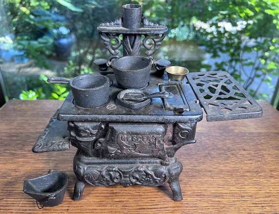 Crescent Wood Stove ~ Toy ~ Miniature ~ With Cookware