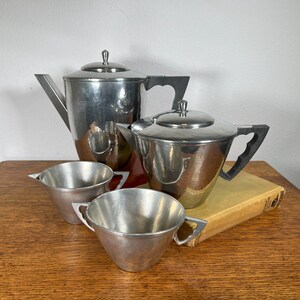 Pewter Coffee and Tea Set with Sugar Bowl & Creamer ~ Hand Hammered Pewter ~ Arts and Crafts ~ &#39;Noble&#39; Hand Made Pewter