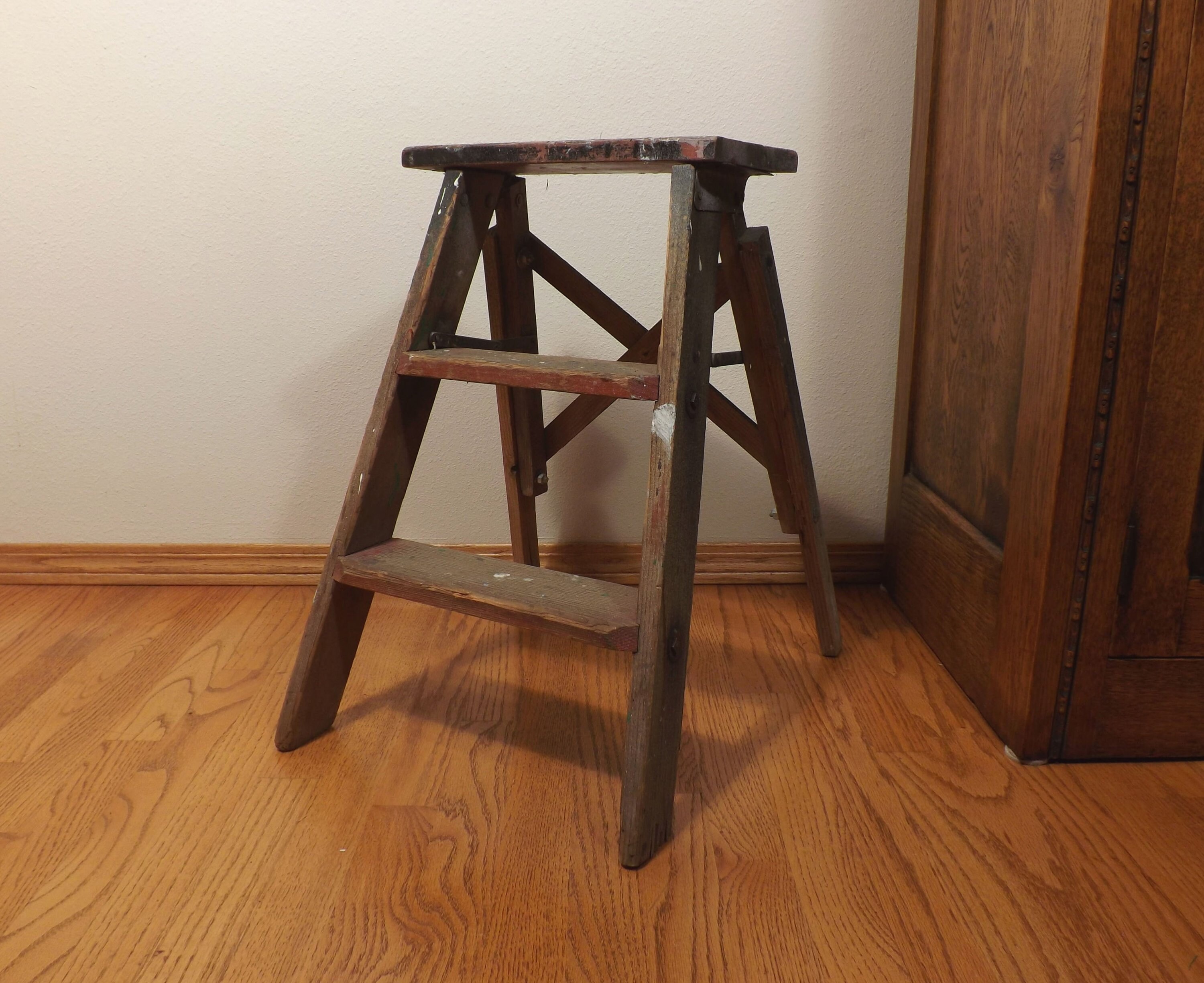 Wood 2 Step Ladder Paint Spattered Repaired But Rock Etsy