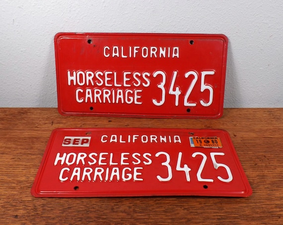 【激レア】ライセンスプレート【赤】カリフォルニアHORSELESS Vintage California Horseless Carriage License Plate Pair - Red