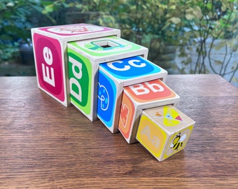 Child's Nesting Wood Blocks, Colors, Counting, Letters, Shapes, Stacking ~ Fine Motor Skill Toy ~ Hape of Switzerland ~ Multi-Color ~ Gift