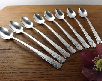 9 Iced Tea Spoons ~ Vintage Nobility Plate ~ Art Deco 'Caprice' Silverplate