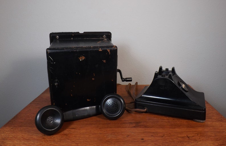 Telephone with Hand Crank Magneto ~ Desk Phone ~ Bell System by Western Electric F1 ~1930s ~ Vintage Technology