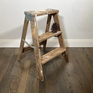 Vintage Wood Two Step Stool, Industrial Display, Photography Prop, Farmhouse
