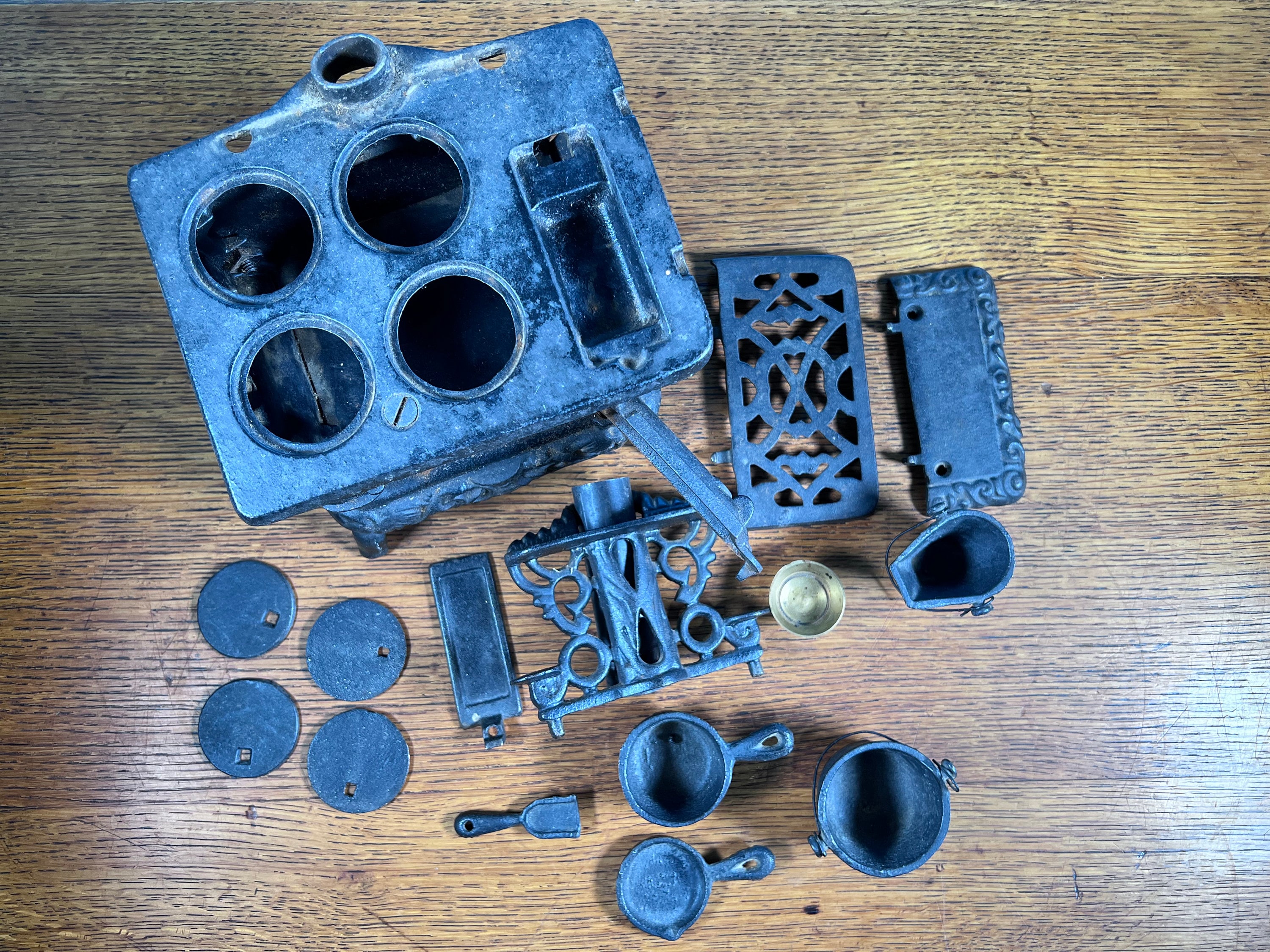 Crescent Wood Stove ~ Toy ~ Miniature ~ With Cookware