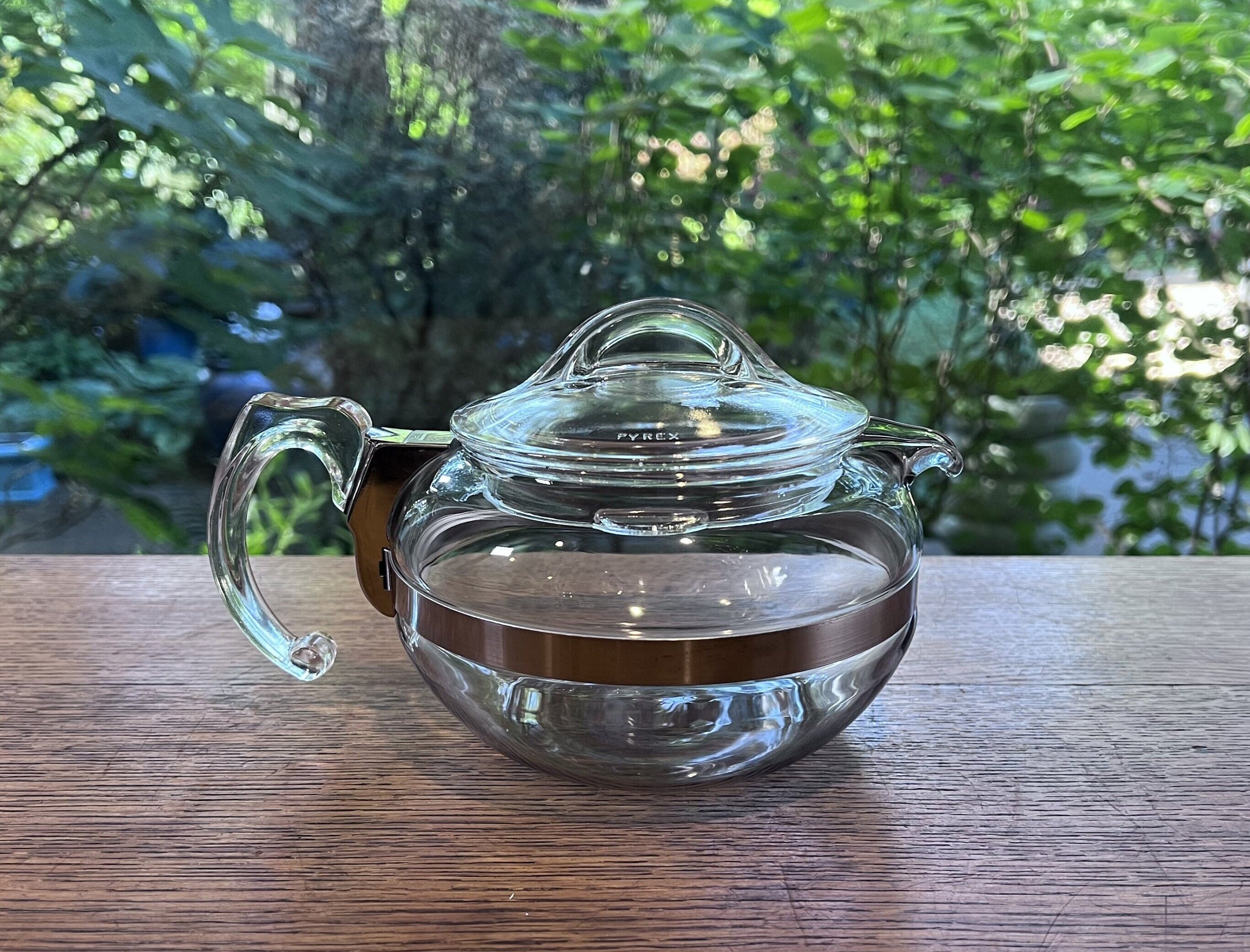 Pyrex teapot with glass infuser safe on stovetop to brew
