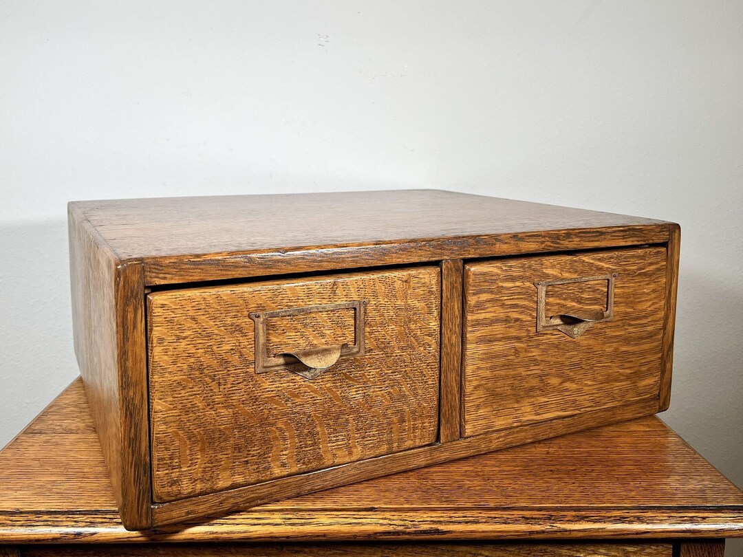 Card Catalog 2 Drawer Oak Vintage Library Wood Card Catalog for