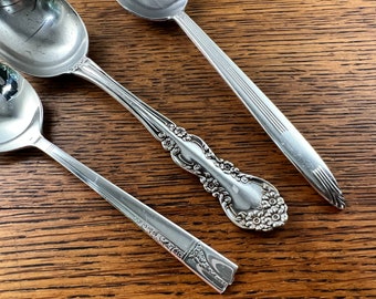 Silver Plate Soup Spoons: Mixed Vintage Flatware for Craft