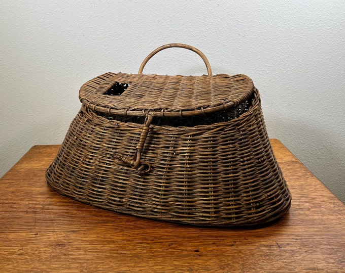 Wicker Fishing Creel Basket With Lid Natural Wicker Floral Arrangement