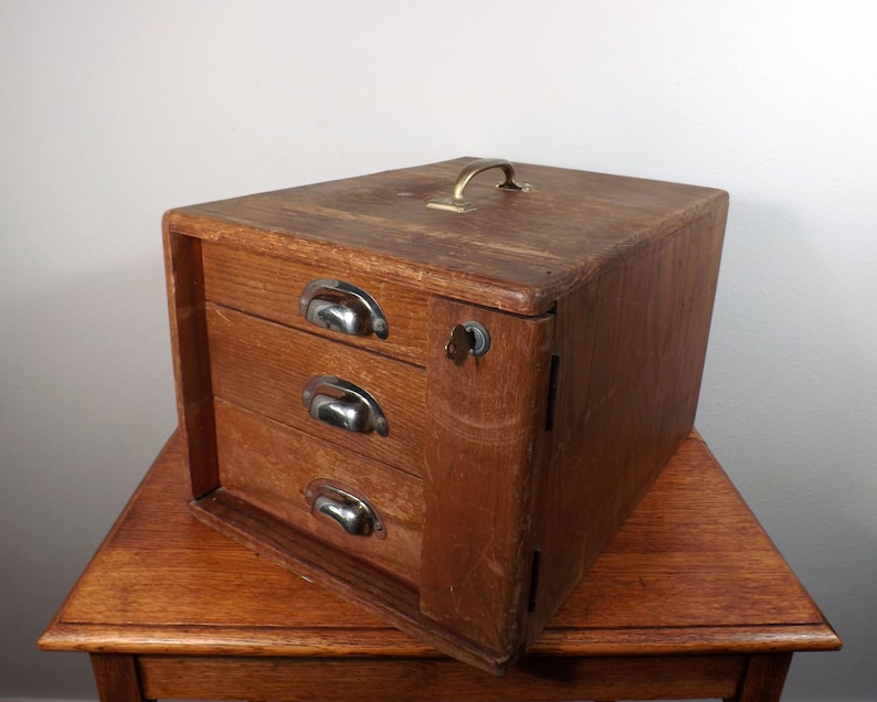 Wood Cash Box With 3 Drawers Lock Key Secret Compartment Etsy