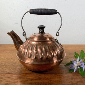 Antique Copper Tea Kettle: Rome Metal Ware, Wood Handle