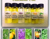 Essential OILS SET of 6 Each Bottle 1 Dram Organic essential oil set Aromatherapy Supplies Cedarwood Basil Lavender Lemon Peppermint Orange