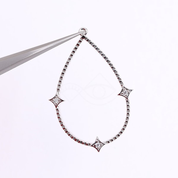 3213022 / Teardrop / Rhodium Plated Brass with Cubic Pendant 24mm x 35mm / 0.9g / 2pcs