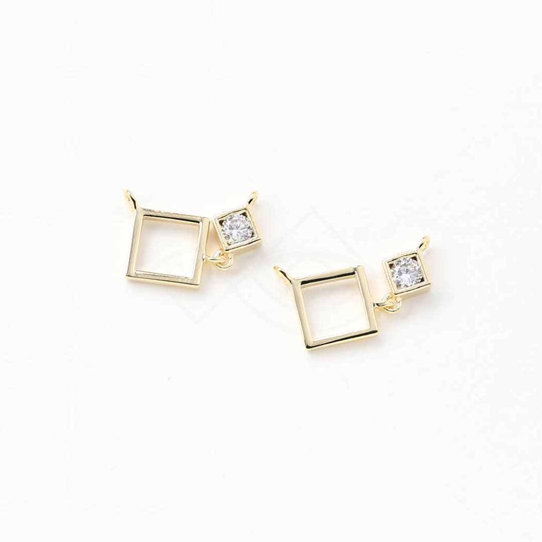 3462011 / Two Squares / 16k Gold Plated Brass With CZ - Etsy