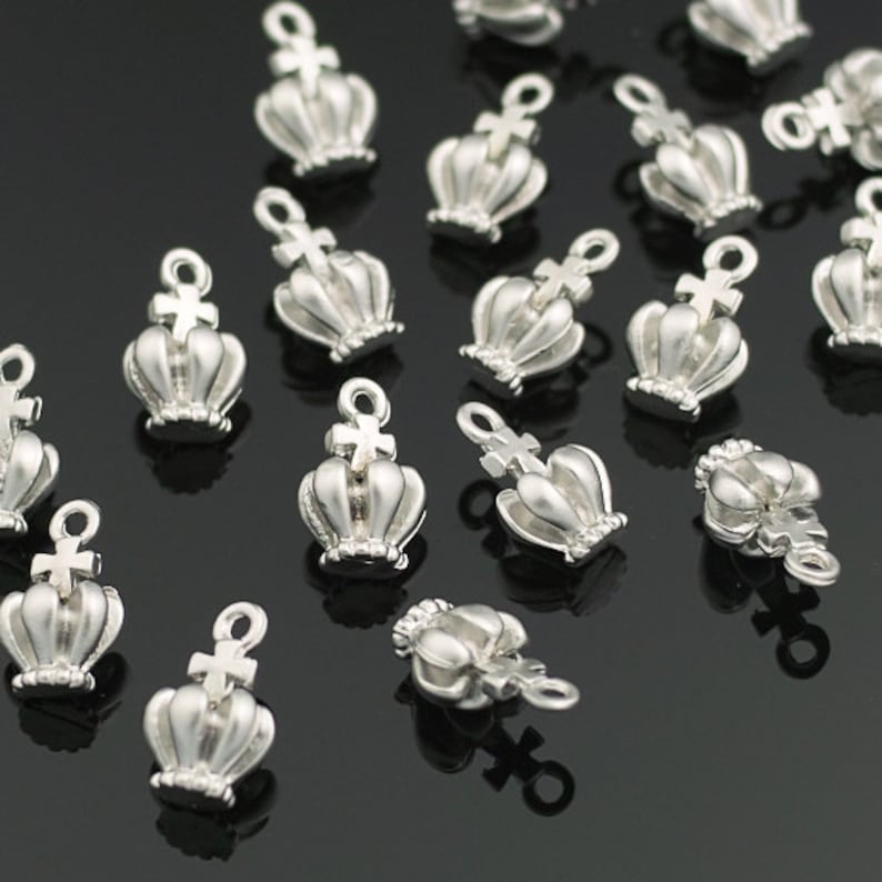 3131045 Tiny Crown Matt Rhodium Plated Brass 5.4mm x 8.8mm 0.3g 4pcs