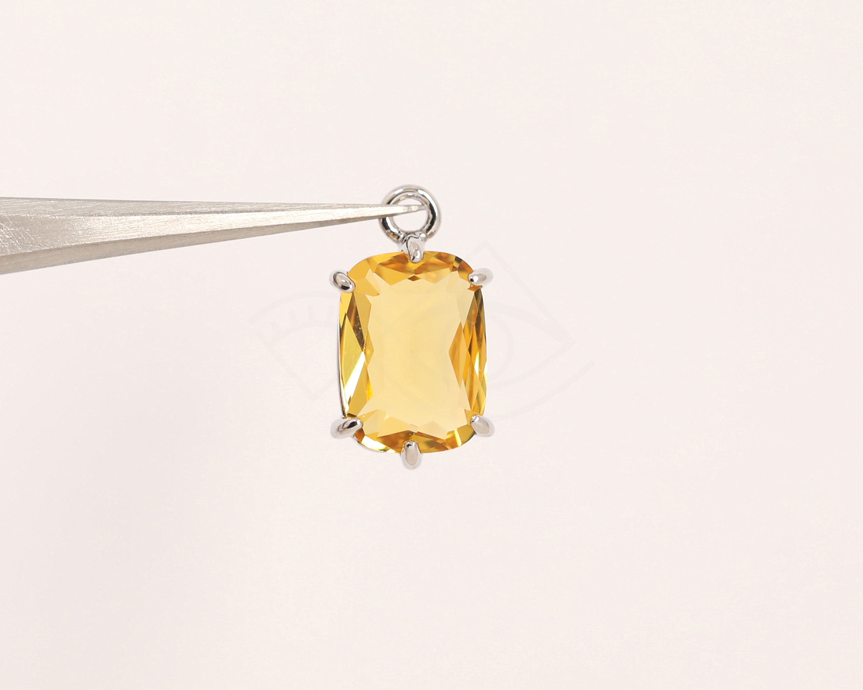 1132052 / Sunflower / Rhodium Plated Brass Framed Glass Pendant  6.7mm x 11.5mm / 0.7g / 2pcs