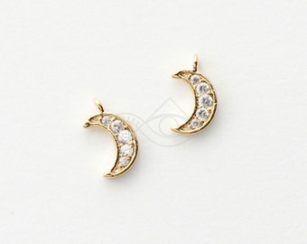 3058041 / Crescent / 16k Gold Plated Brass  with Cubic Zirconia Pendant 5.2mm x 9mm / 0.2g / 2pcs