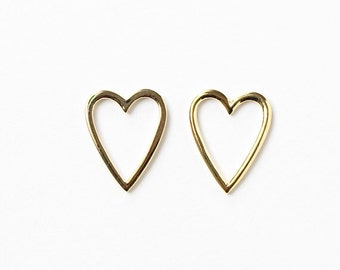 3001061 / Heart / 16k Gold Plated Brass Pendant 12mm x 15mm / 0.5g / 2pcs