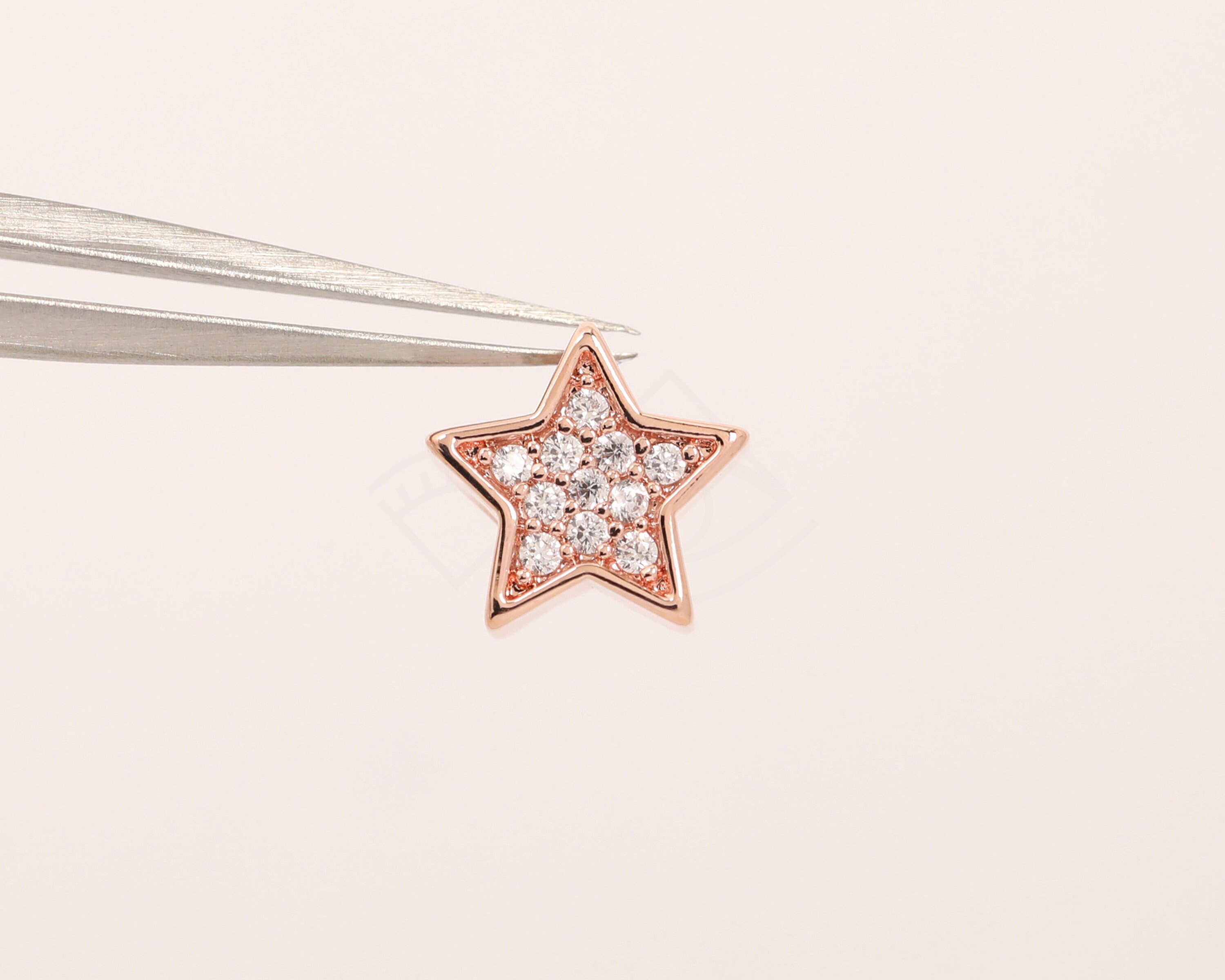3858017 / Star / Rose Gold Plated Brass with Cubic Pendant 8.6mm x 8.1mm / 0.6g / 2pcs