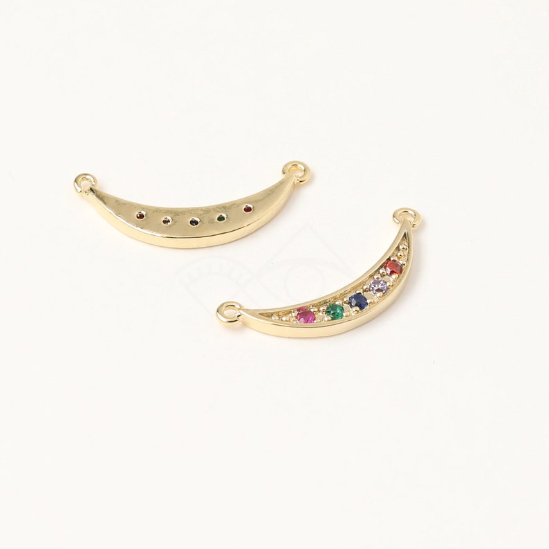 3620021 Cubic Crescent 16k Gold Plated Brass with CZ Pendant 20mm x 8.1mm 0.5g 2pcs