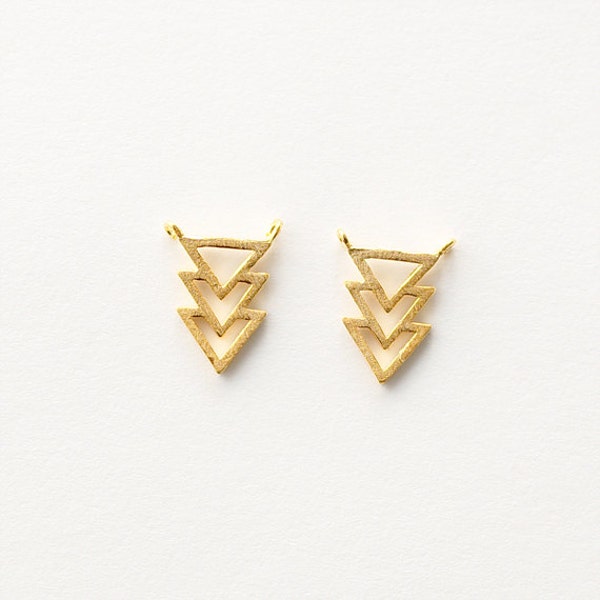 3130021 / Overlaped Triangle / Sand Finished 16k Gold Plated Brass Connector 11mm x 13.8mm / 0.5g / 2pcs