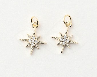 3396031 / Cubic Star (Small) / 16k Gold Plated Brass with CZ Pendant 9.4mm x 11.5mm / 0.3g / 2pcs
