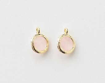 1031091 / Ice Pink / 16k Gold Plated Brass Framed Glass Pendant 7.5mm x 10.4mm / 0.3g / 2pcs