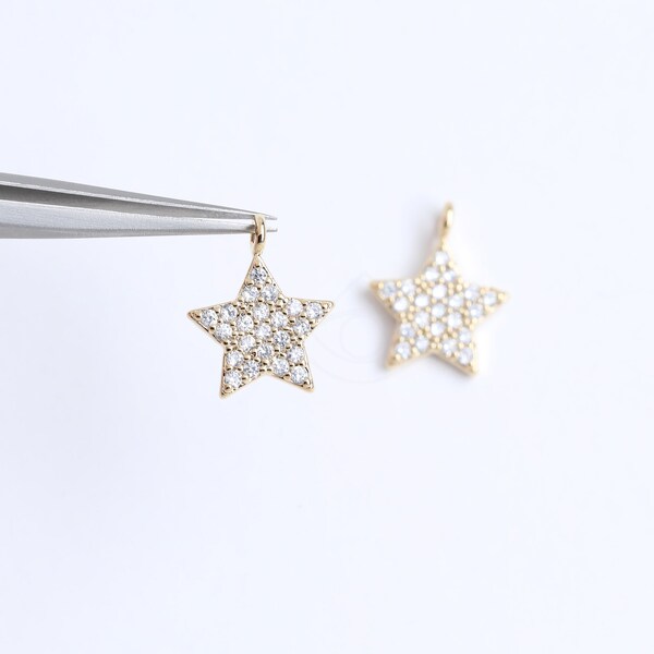 3702011 / Cubic Star / 16k Gold Plated Brass with CZ Pendant 10.4mm 12.9mm / 0.6g / 2pcs