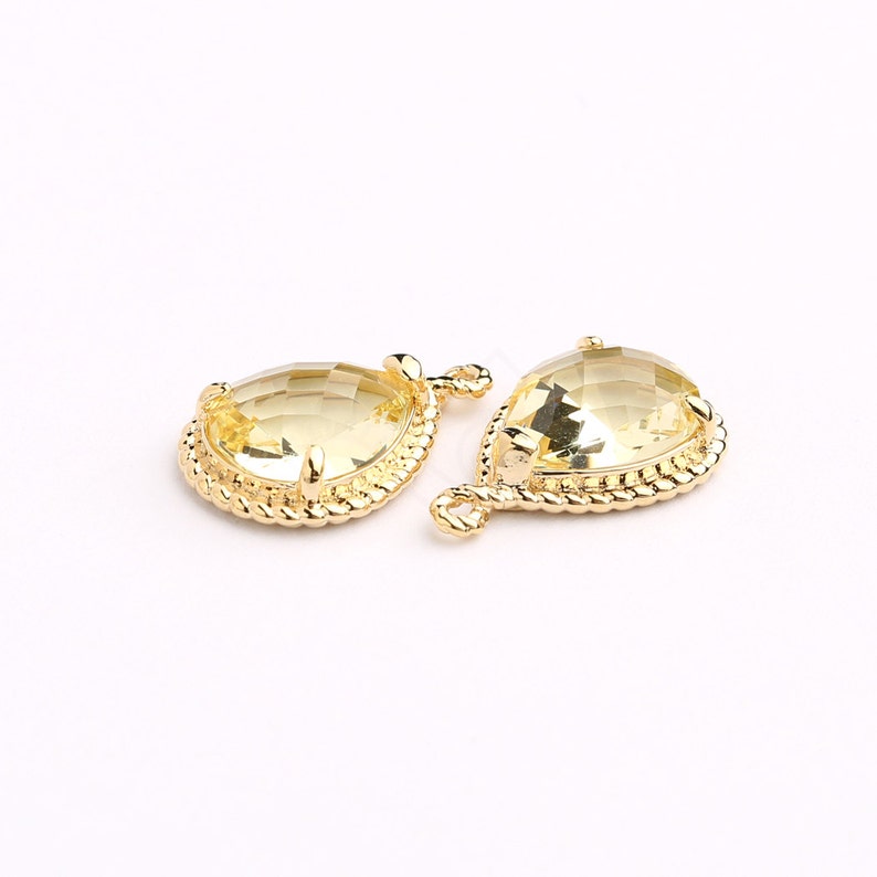 1010141 Lemon 16k Gold Plated Brass Framed Glass Pendant 12mm x 18mm 1.4g 2pcs
