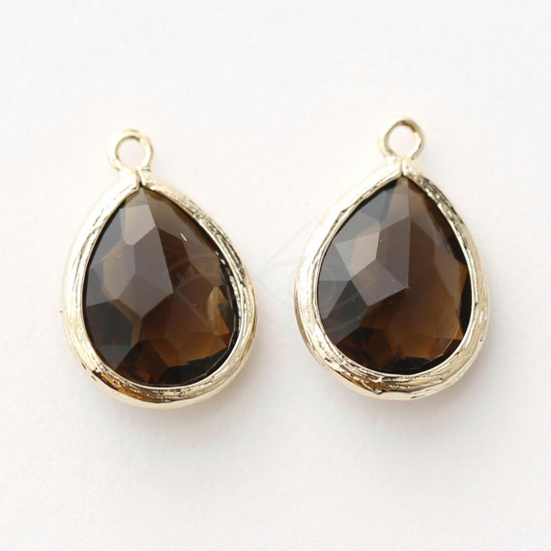 リアル Quartz Smoky / 1065141 / Etsy - 2pcs / 1.2g / 17.5mm X 11.7mm Pendant Glass Framed Brass Plated Gold 16k アクセサリー