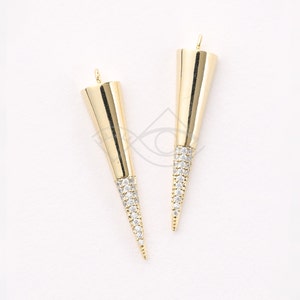 3346011 / Half Cone (Large) / 16k Gold Plated Brass with CZ Pendant 7.2mm x 34mm / 1.6g / 2pcs