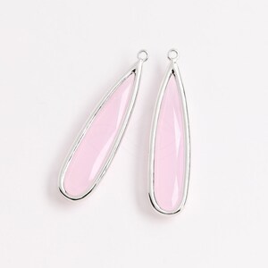 1095112 / Ice Pink / Rhodium Plated Brass Framed Glass Pendant  9.1mm x 34.5mm / 2.2g / 2pcs