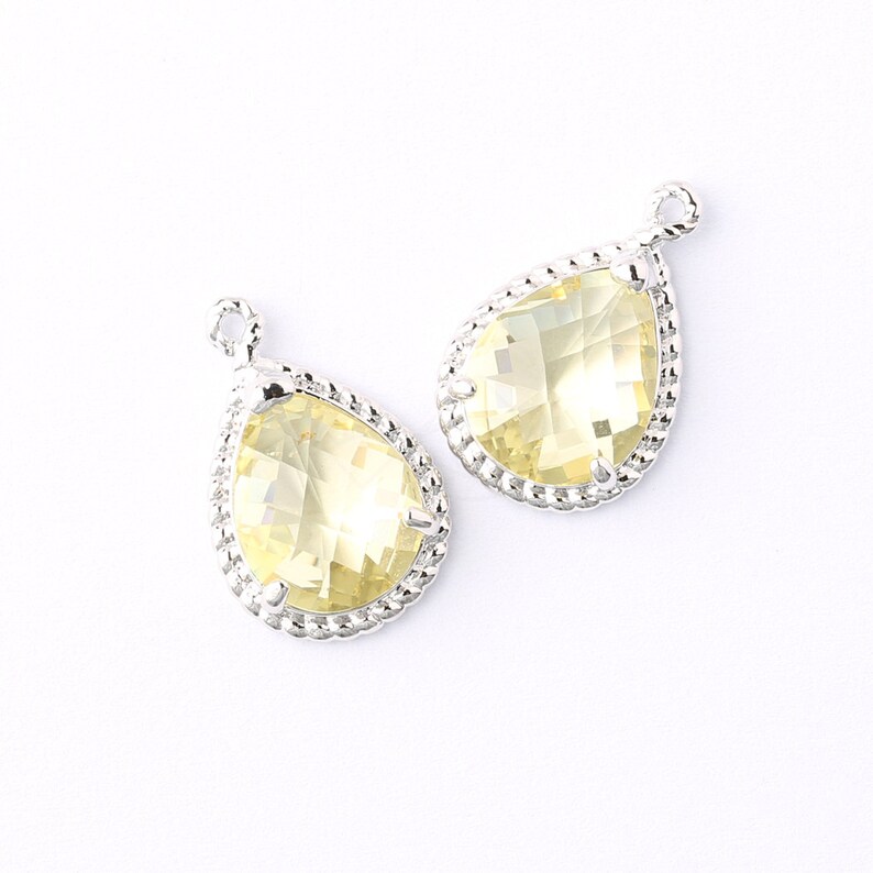 1010141 Lemon 16k Gold Plated Brass Framed Glass Pendant 12mm x 18mm 1.4g 2pcs