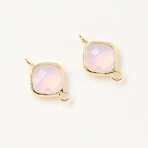 2004321 / Violet Opal / 16k Gold Plated Brass Framed Glass Connector 16mm x 10mm / 0.6g / 2pcs