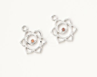 3621062 / Chakra Pattern / Rhodium Plated Brass with CZ Pendant 9.8mm x 13.5mm / 0.4g / 2pcs