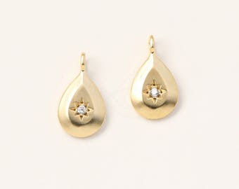 3531014 / Teardrop Star / 16k Matt Gold Plated Brass Pendant 7.5mm x 13.6mm / 0.8g / 2pcs
