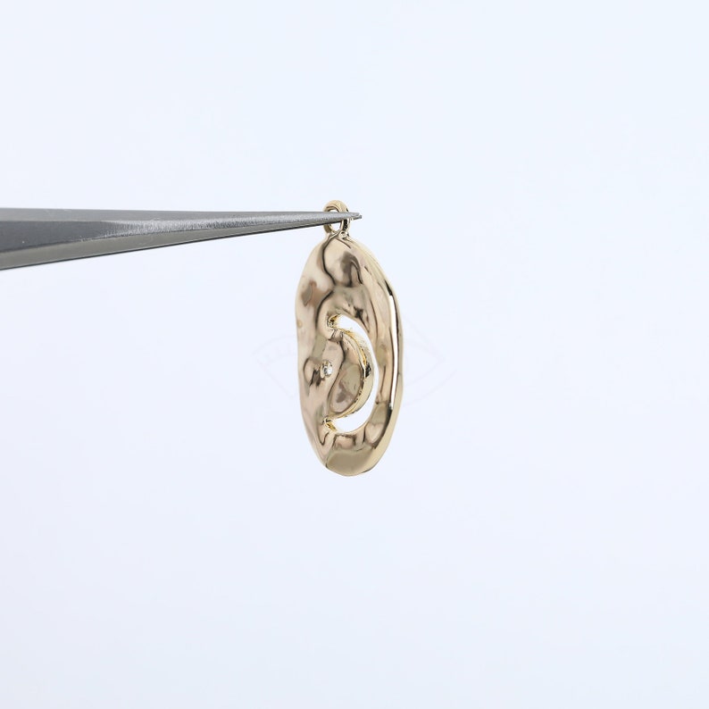 3698042 Crescent Star Oval Rhodium Plated Brass with CZ Pendant 10.1mm x 18.2mm 1.1g 2pcs