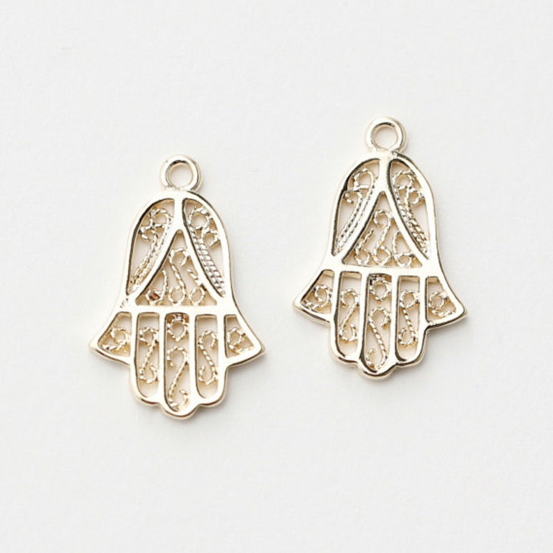 3062031 / Hamsa Hand / 16k Gold Plated Brass Pendant 14mm x 21.8mm / 0.9g / 2pcs image 1