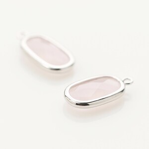 1068092 / Ice Pink / Rhodium Plated Brass Framed Glass Pendant  9mm x 17.2mm / 0.9g / 2pcs