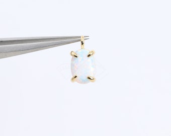 3813011 / Oval / 16k Gold Plated Brass with Opal Pendant 5.2mm x 9.8mm / 0.2g / 2pcs